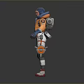 Game Character in Orange and Blue Hooded Jacket with White Pants Red Shoes and Backpack