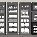 Modern Black Kitchen Dishwashers Storing Various Plates Cups And Tableware Inside 3d model