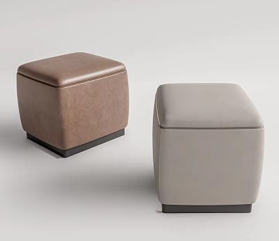 Modern Upholstered Square Ottoman Brown And Gray With Black Base Home Furniture Decor 3d model