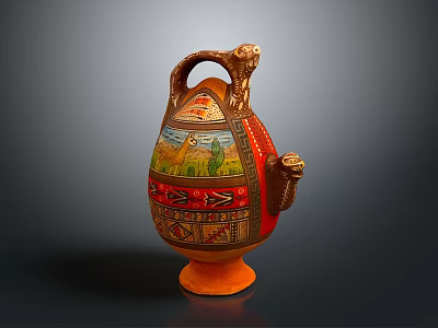 Decorative Ceramic Water Jug With Hand Painted Animal And Scenic Patterns 3d model