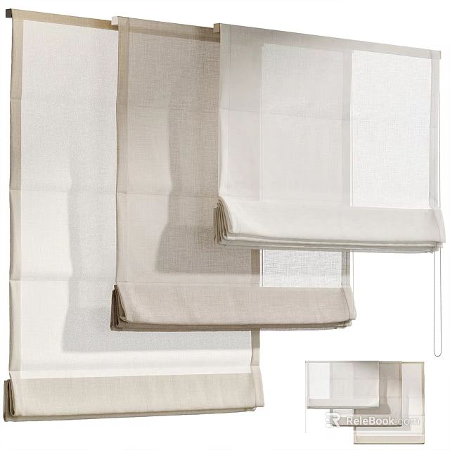 Beige And White Fabric Roller Blinds With Modern Design For Home Decoration 3d model 