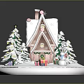 Gingerbread House With Snow Covered Roof Chimney Decorated Windows Candy Decorations Christmas Trees And Gifts