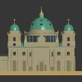 Classical Building Design Featuring Turquoise Main Dome and Twin Smaller Domes With Ornate Facade