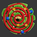 Green Layered Christmas Tree Decorated With Red Ribbons Colorful Balls And Golden Star