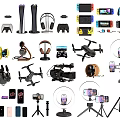 Mobile Digital Accessories Collection With Headphones Game Controllers Drones And Ring Lights