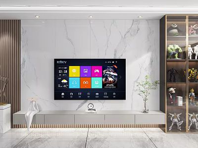 Modern Marble TV Background Wall With TV Stand And Decorative Display Cabinet 3d model