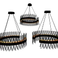 Three Modern Circular Chandeliers With Black Frame And Transparent Glass Decor Elements 3d model