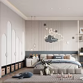 Modern Kids Room Interior With Star Cloud Decor Bed Desk Shelves And Toys
