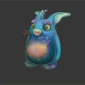Cartoon Creature Character With Blue Pink Gradient Body Big Eyes Rabbit Ears And Pig Nose Design