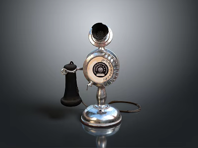 Vintage Silver Metal Rotary Dial Telephone with Black Handset and Classic Design 3d model