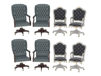 Classic And Modern Tufted Back Office Chairs With Dark Light Upholstery Wooden Metal Bases 3d model
