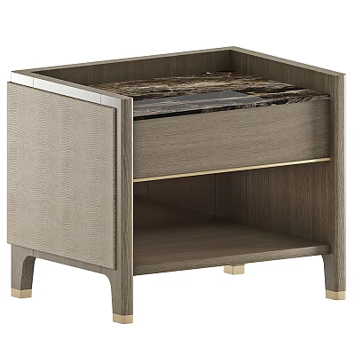Modern Luxury Wooden Bedside Table With Marble Top Drawer And Gold Accents 3d model