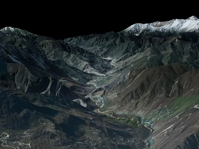 Breathtaking Garden Landscape With Snow Capped Mountains Valleys And River 3d model