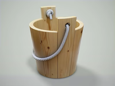 Wooden Bucket Ornamental Decor Set with Rope Handle for Home Decoration 3d model