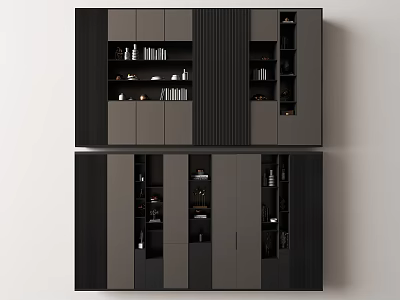 Modern Decorative Cabinet With Layered Storage Compartments And Gray Black Doors 3d model