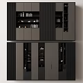 Modern Decorative Cabinet With Layered Storage Compartments And Gray Black Doors