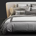 Double Bed with Modern Headboard Neutral Tones Bedspread Multiple Pillows and Bedside Table 3d model