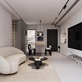 Elegant Modern Living And Dining Room Interior With Sofa Coffee Table And TV Wall
