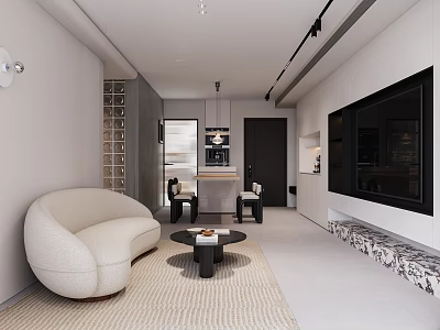 Elegant Modern Living And Dining Room Interior With Sofa Coffee Table And TV Wall 3d model
