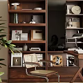 Modern Study Room Interior With Wooden Bookshelf Writing Desk Table Lamp And Venetian Blinds
