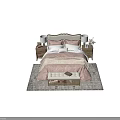 Cozy Double Bed With Pink Quilt Upholstered Headboard Wooden Nightstands Foot Bench And Area Rug
