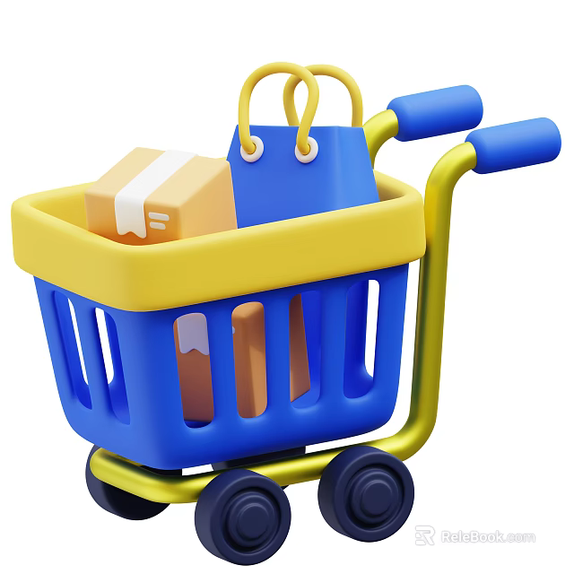 Shopping Cart Filled With Daily Necessities Package Shopping Bag And Bottled Items 3d model 