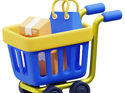 Shopping Cart Filled With Daily Necessities Package Shopping Bag And Bottled Items 3d model