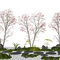 Modern courtyard landscape tree Ting step micro terrain 3d model