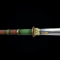 Traditional Long Blade Weapon With Silver Edge And Green Gold Decorative Handle