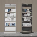 White And Black Multi Layer Magazine Racks With Magazines On Shelves 3d model