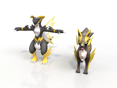Black and Yellow Animals With Lightning Patterns In Dynamic 3D Rendered Standing Poses 3d model