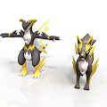 Black and Yellow Animals With Lightning Patterns In Dynamic 3D Rendered Standing Poses