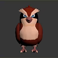 Cute Game or Movie Character Bird with Red White Feathers Blue Eyes and Pink Beak