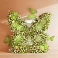 Butterfly Shaped Window Display Decoration With Green Wings And White Yellow Flowers