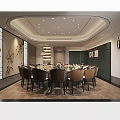 Chinese Style Private Dining Room With Round Table Chairs Screen And Ceiling Design 3d model
