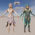Game and Movie Characters With White Purple and Green Black Outfits and Gold Accents