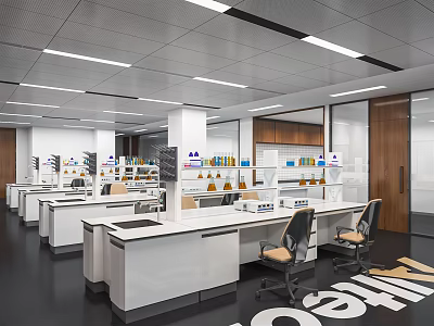 Modern Laboratory Workspace Featuring Lab Benches Equipment Workstations And Storage Cabinets 3d model