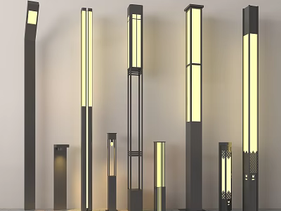 Various Modern Outdoor Lights With Black Metal Long Strip Illuminated Designs 3d model