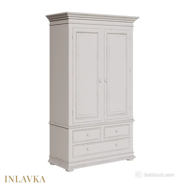 White Armoire with Double Doors and Bottom Drawers Classic Home Storage Furniture 3d model 