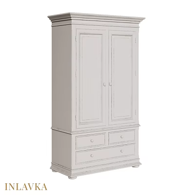 White Armoire with Double Doors and Bottom Drawers Classic Home Storage Furniture 3d model