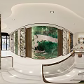 Modern Front Desk Reception Interior Design With Marble Walls And Lounge Chair Decorations