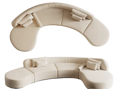 Curved Sectional Sofa with Beige Upholstery and Plush Cushions for Living Room 3d model