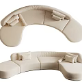 Curved Sectional Sofa with Beige Upholstery and Plush Cushions for Living Room