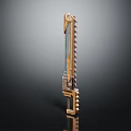 Shiny Golden Mechanical Weapon With Serrated Blade And Futuristic Intricate Design