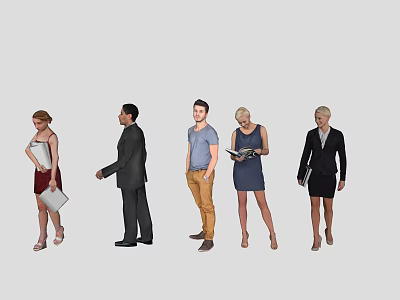 Group of Professional People in Various Business Attire Walking and Holding Files 3d model