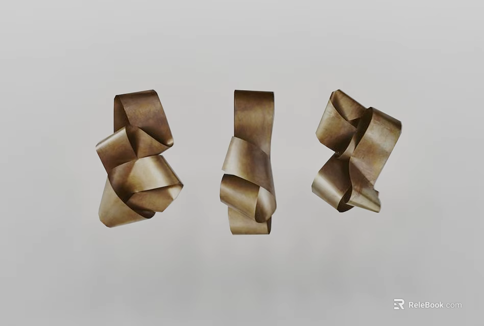 Modern Metallic Bronze Wall Decor With Twisted Design Three Sculptures 3d model 