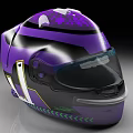 Purple Motorcycle Helmet With Black Accents Colorful Graphics And Transparent Visor