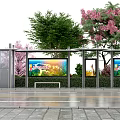 Road Facilities Featuring Bus Stop Shelter With Digital Screens Bench And Trees
