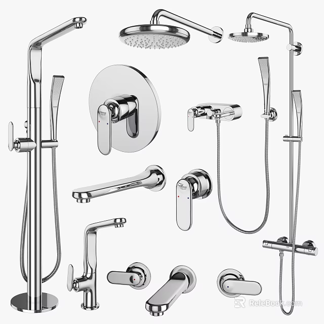 Modern Chrome Faucet Collection With Single Handle Pull Out For Kitchen Bathroom Shower 3d model