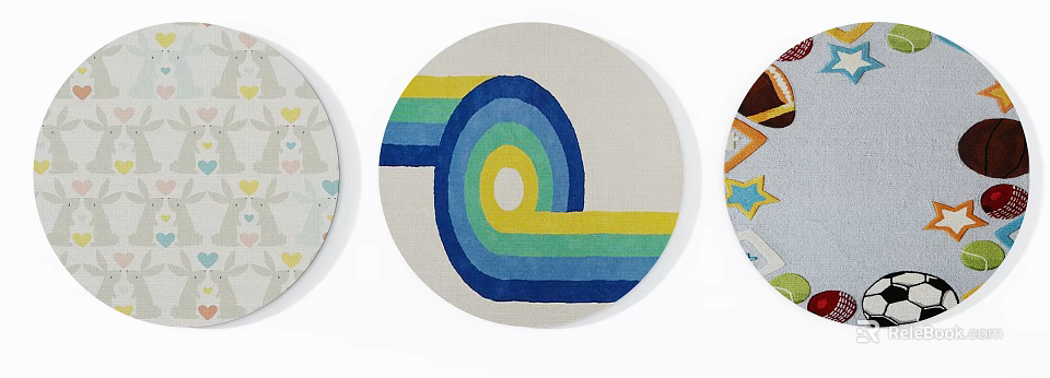 Various Patterned Colorful Round Rugs With Swirl Heart And Star Designs For Home Decor 3d model 